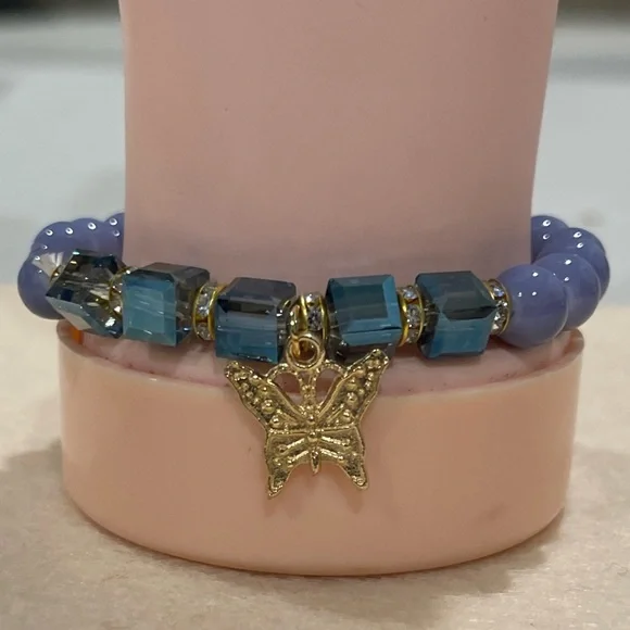 Gold and Blue Butterfly Charm Bracelet Set - Picture 2 of 5